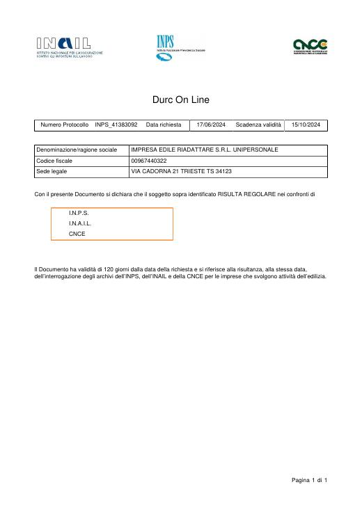 Prima pagina del documento: D.U.R.C.