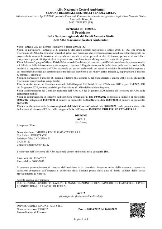 Prima pagina del documento: Albo Nazionale Gestori Ambientali