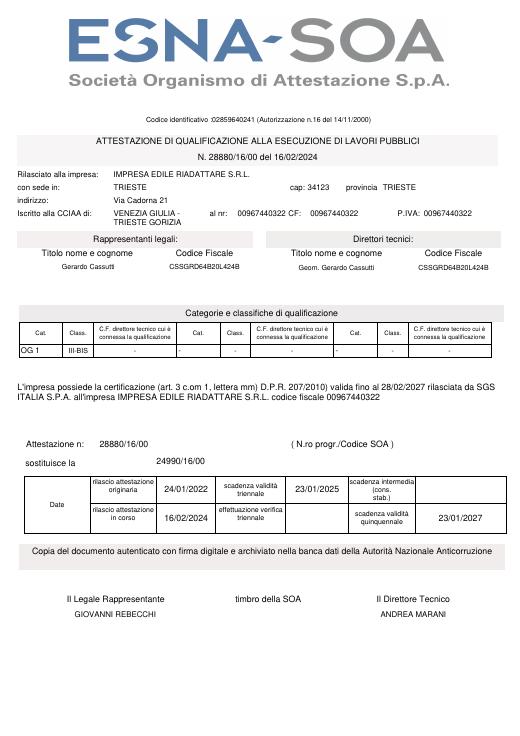 Prima pagina del documento: Attestazione SOA
